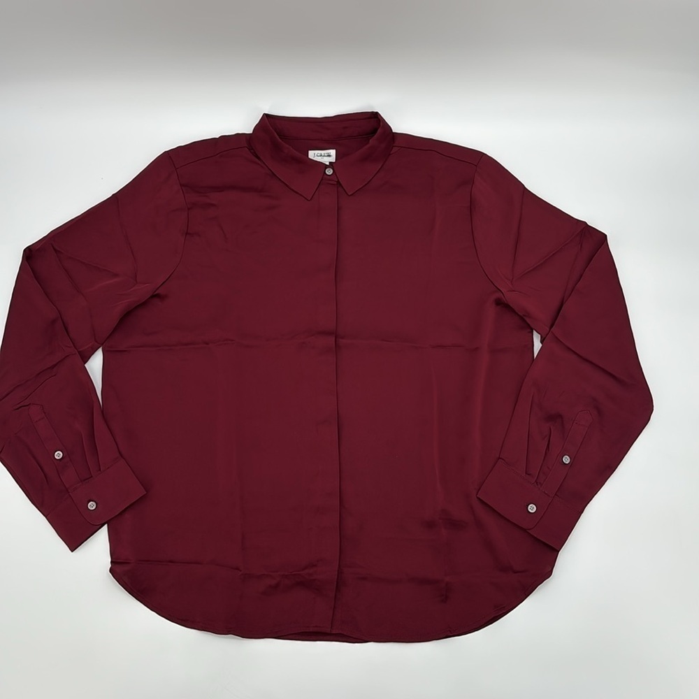 J Crew Factory Drapey‎ satin button-up top in Vintage Burgundy size M NWT BV927 - Picture 5 of 12